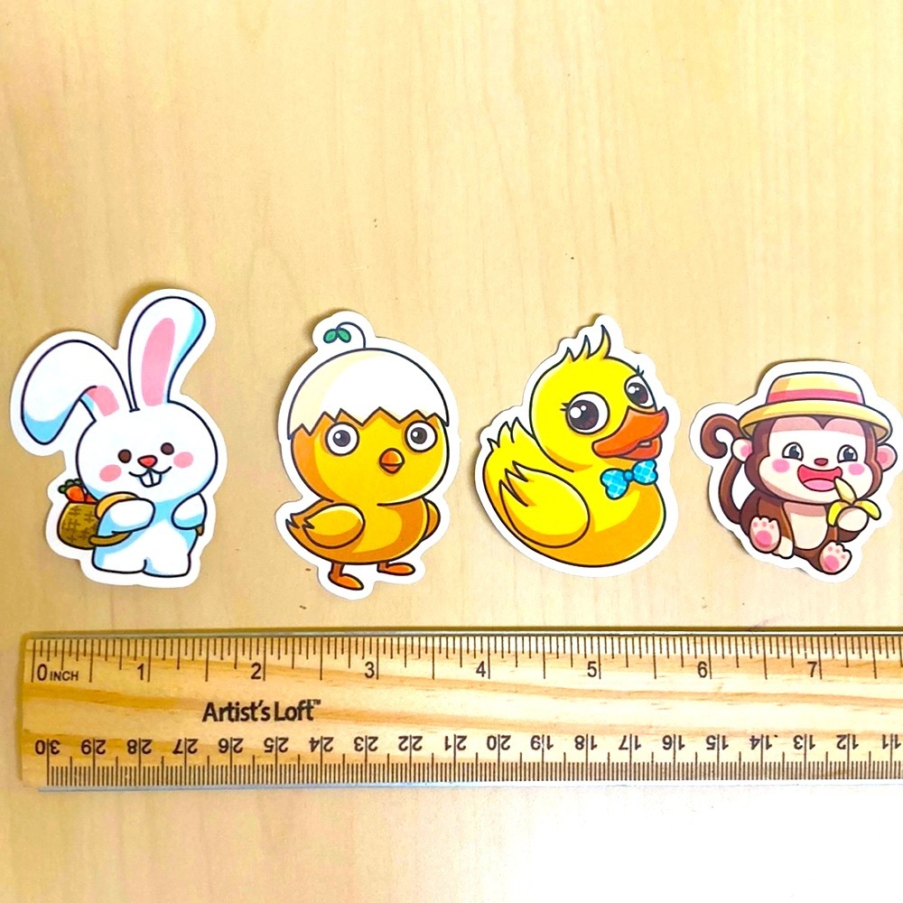 10/$10 or $1 BUNDLE: 4 WATERPROOF Stickers: Animals Wearing Things 🐰 🦆 🐒